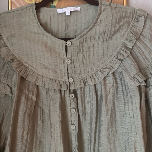 5 for $25 • Olivaceous Sage Ruffled Blouse - Picture 2 of 6